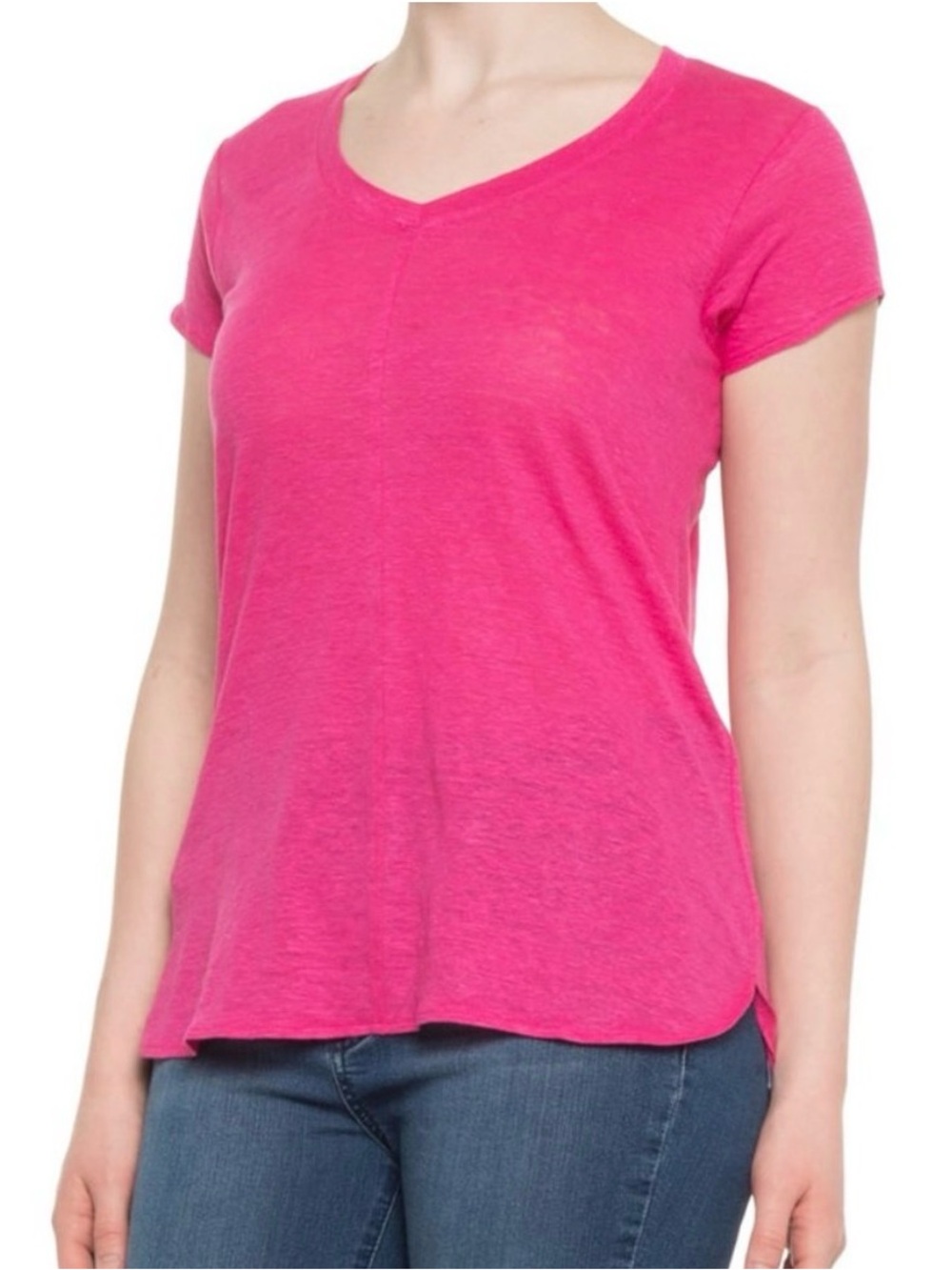 TAHARI | Women Pomegranate 100% Linen V-Neck Short Sleeve Hi-Low Hem Top size 2X